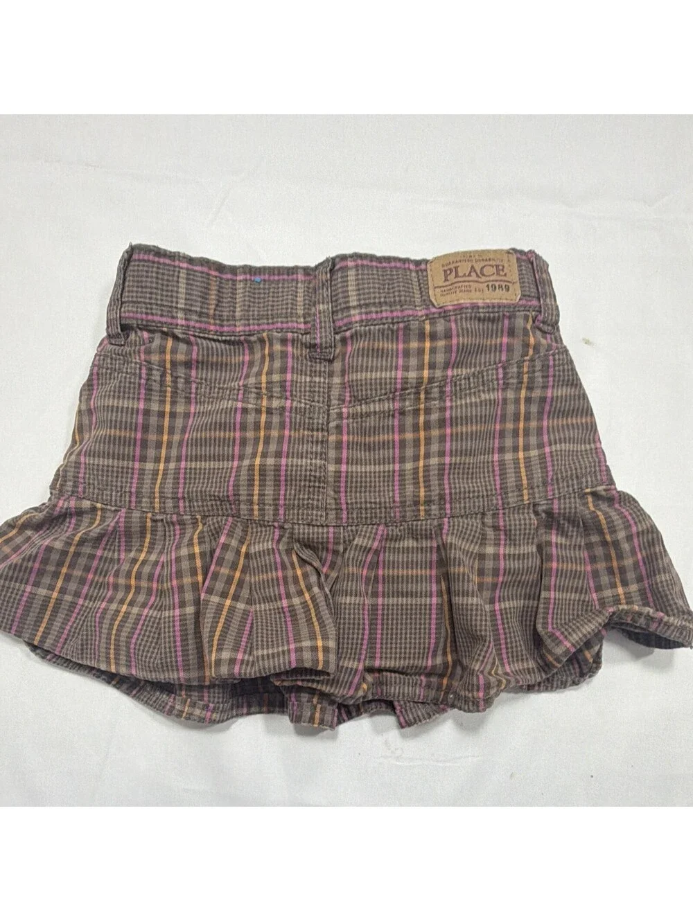 The Children's Place Girls Plaid Ruffle Skort 4T Cotton Pockets Gray Pink